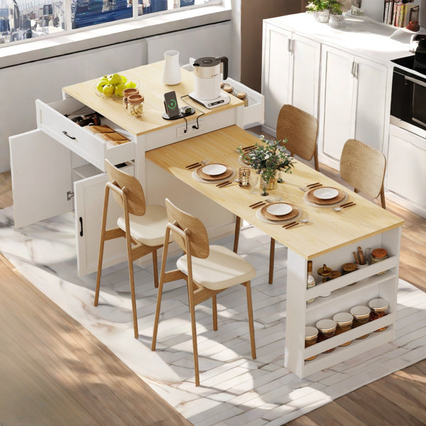 Lark Manor™ Kitchen Island With Extendable Dining Table, Power Outlet ...